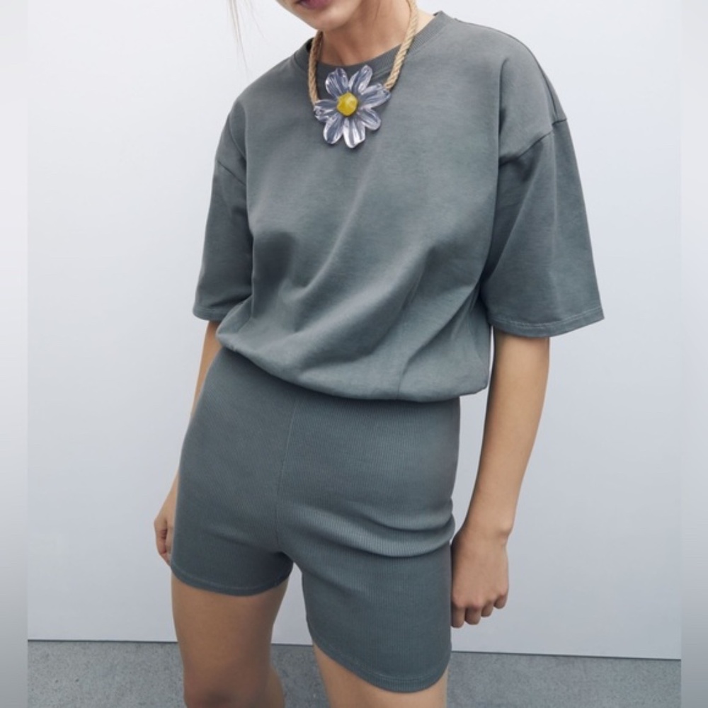 NWT Zara Fitted Shorts Romper Sage Green